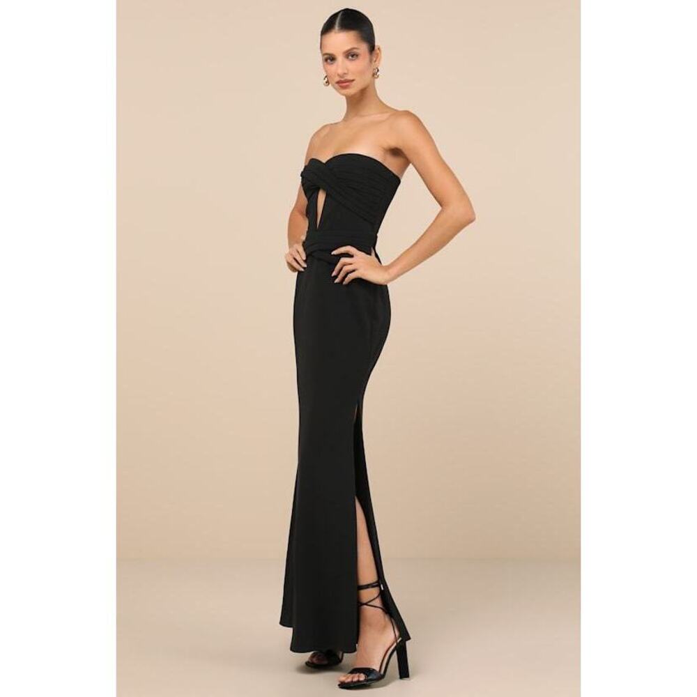 Lulus Elegant Finesse Black Pleated Cutout Maxi Dress - Size M